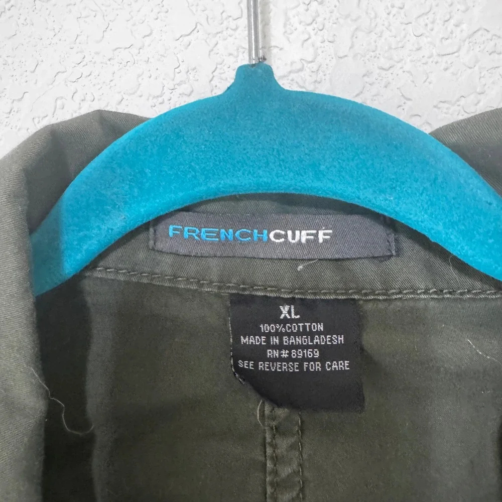 FRENCH CUFF Utility Jacket Olive‎ Green Button Front Cotton XL Women